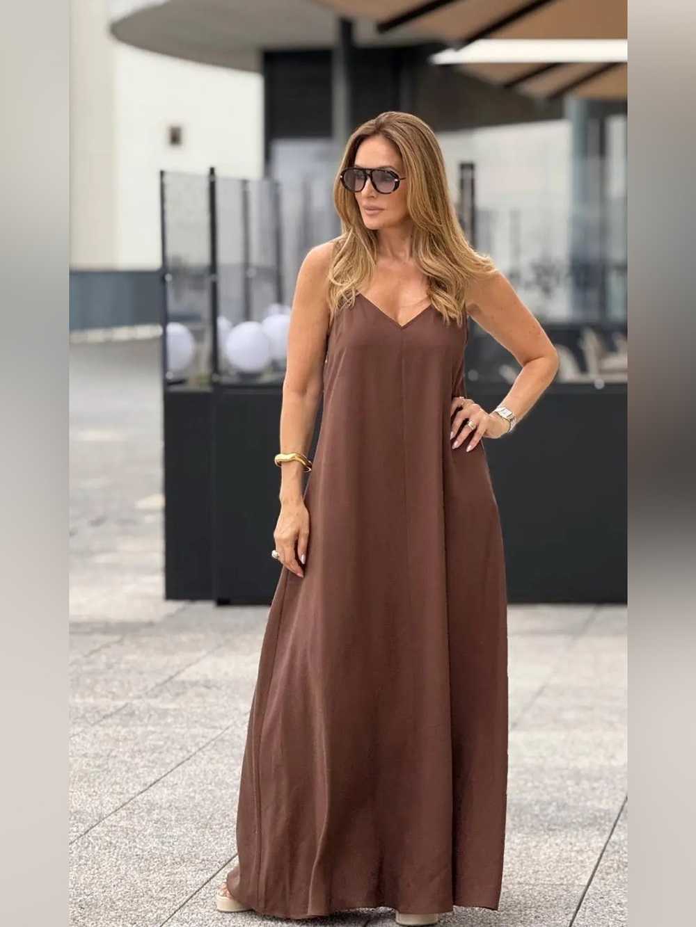Zara Open Back Coiled Straps Maxi Dress on Chocolate Brown S NWT